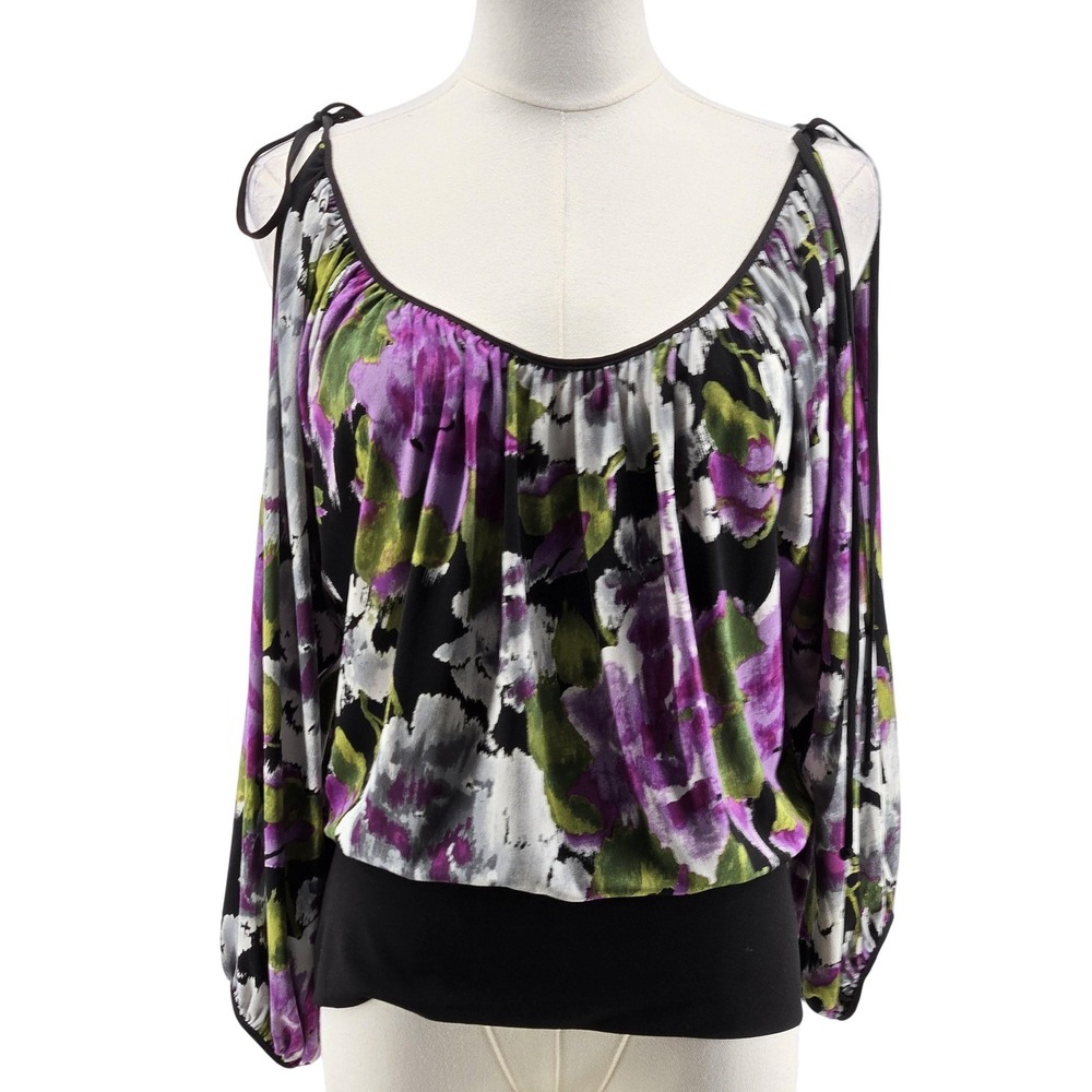 Evovorto Blouse Womens L Multicolor Kimono Cold Shoulder Off Shoulder Floral